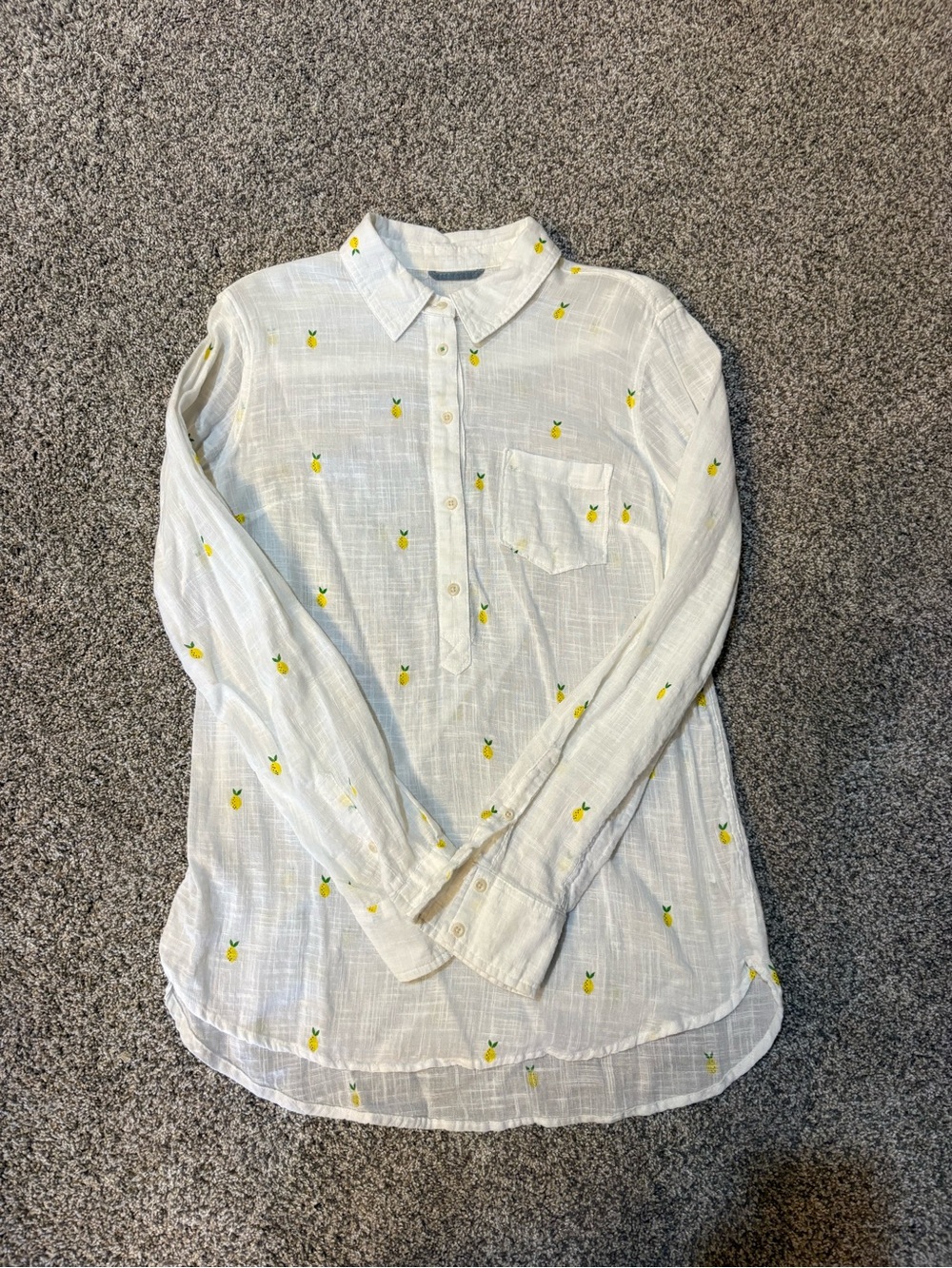 Merona White Button-Down Shirt with Yellow Pineapple Embroidery